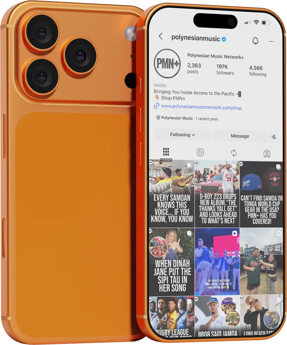 The verified @polynesianmusic Instagram profile for Polynesian Music Network+ on an iPhone