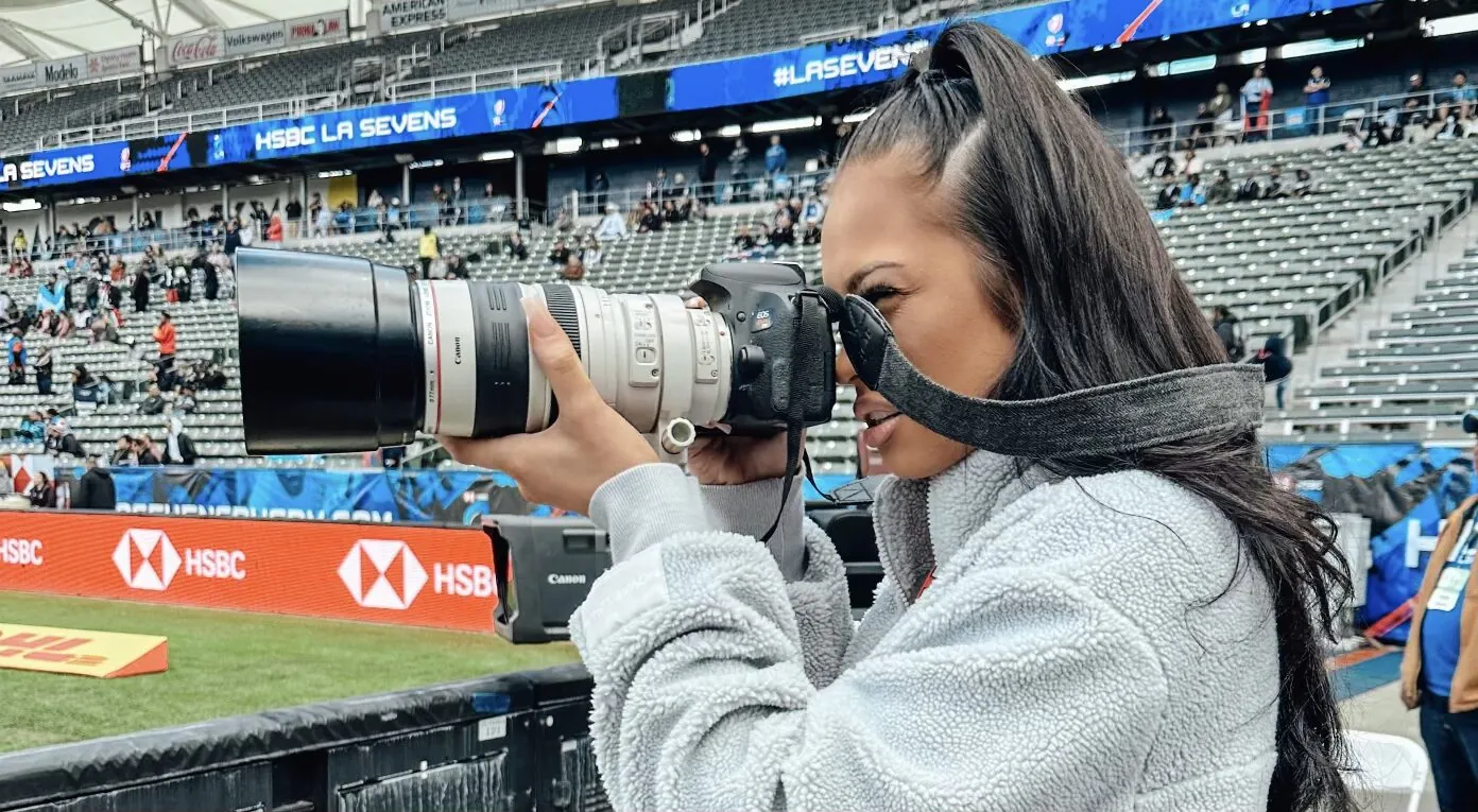 PMN+ photographer shooting from the sideline at the HSBC LA Sevens
