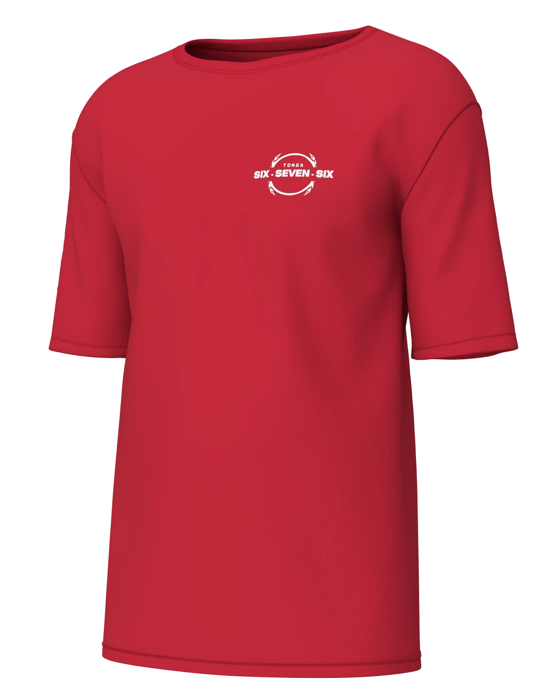 Mate Ma'a Tonga 676 Tee in red, front left view