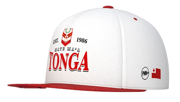 Mate Ma'a Tonga High Profile Snapback in white/crimson, front left view