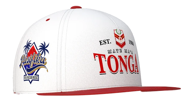 Mate Ma'a Tonga High Profile Snapback in white/crimson, front right view
