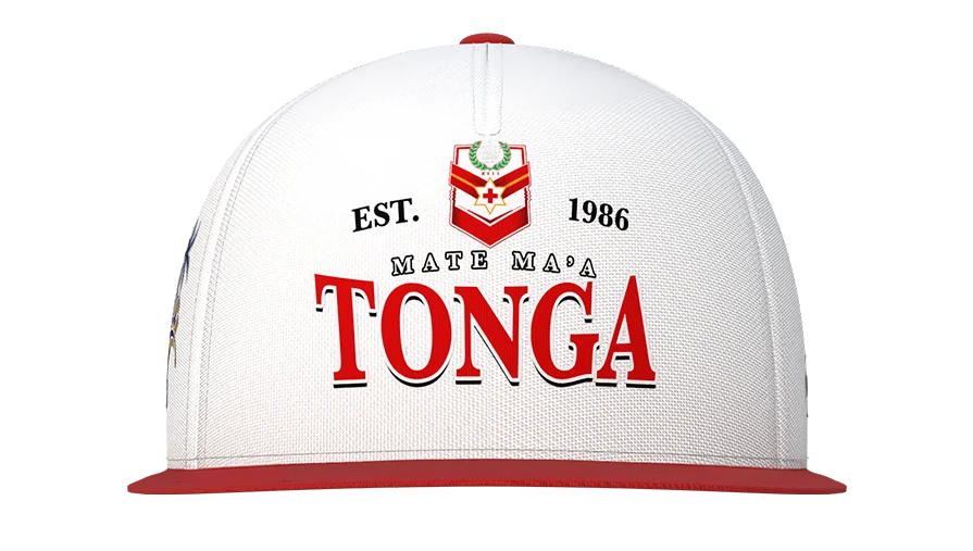 Mate Ma'a Tonga High Profile Snapback in white/crimson, front view