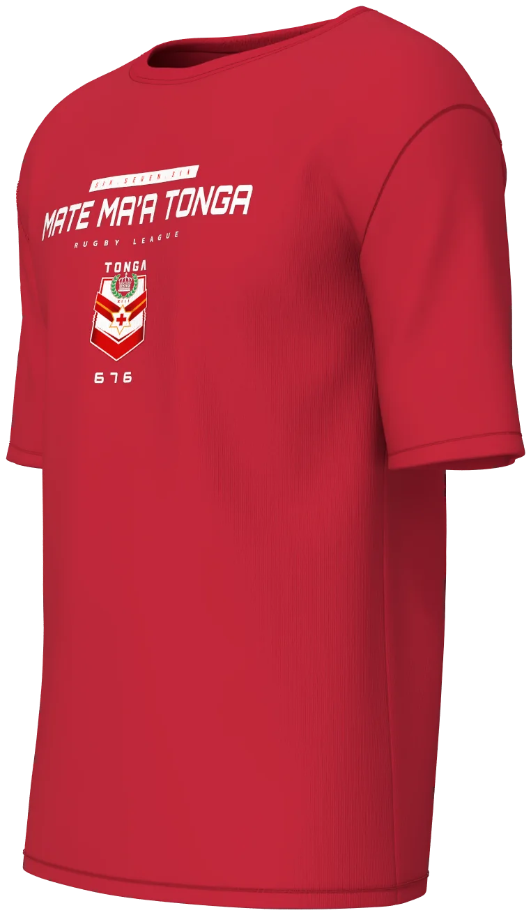 Mate Ma'a Tonga Player Tee in red, front left view