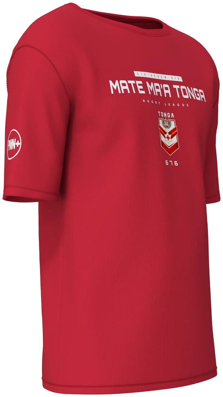 Mate Ma'a Tonga Player Tee in red, front right view