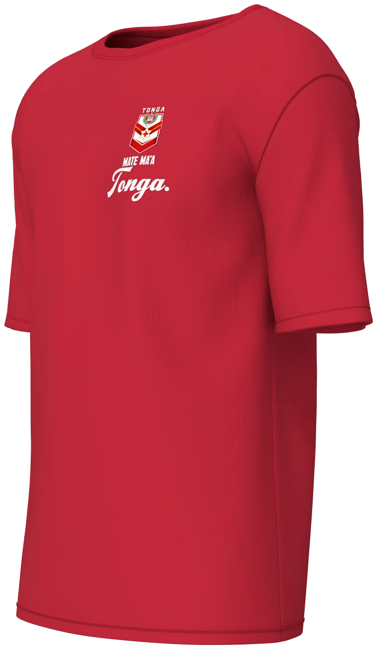 Mate Ma'a Tonga RLWC26 Tee in red, front left view