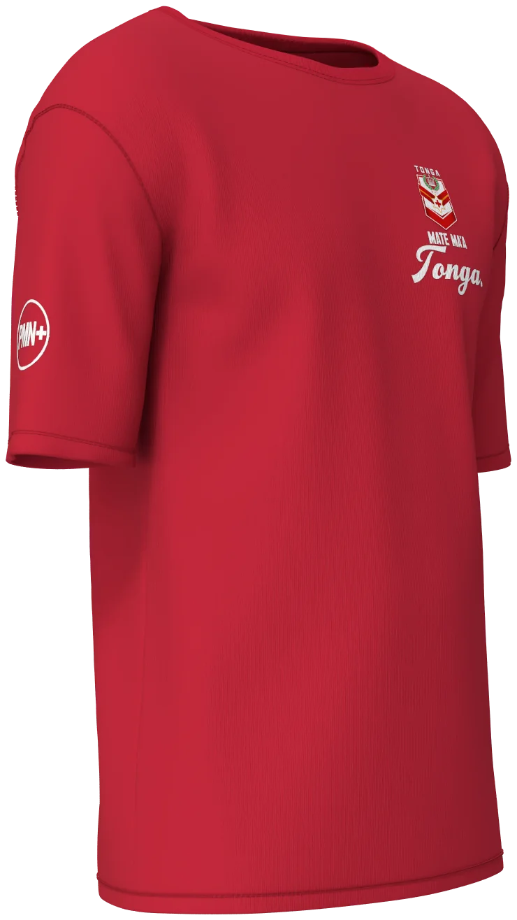 Mate Ma'a Tonga RLWC26 Tee in red, front right view