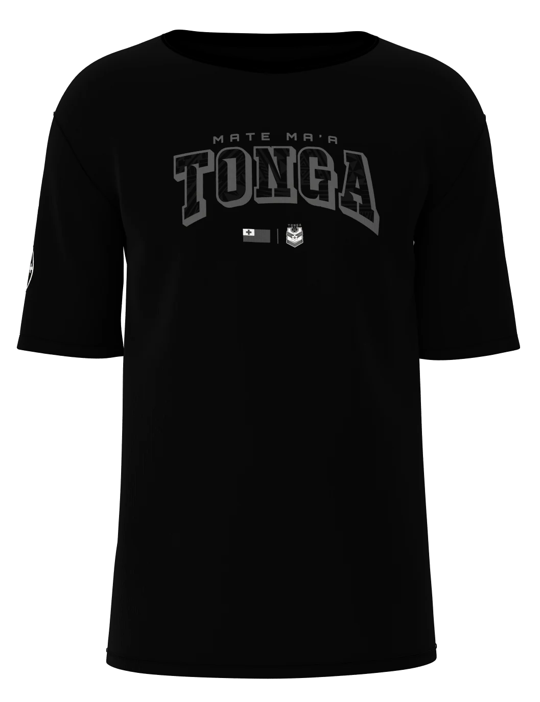 Mate Ma'a Tonga Silver Blackout Tee in black/silver, front view