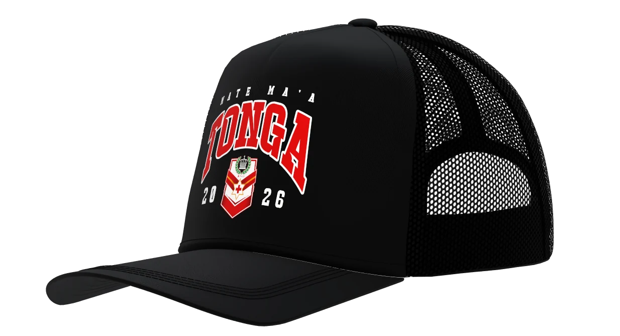 Mate Ma'a Tonga Trucker Snapback in black, front left view