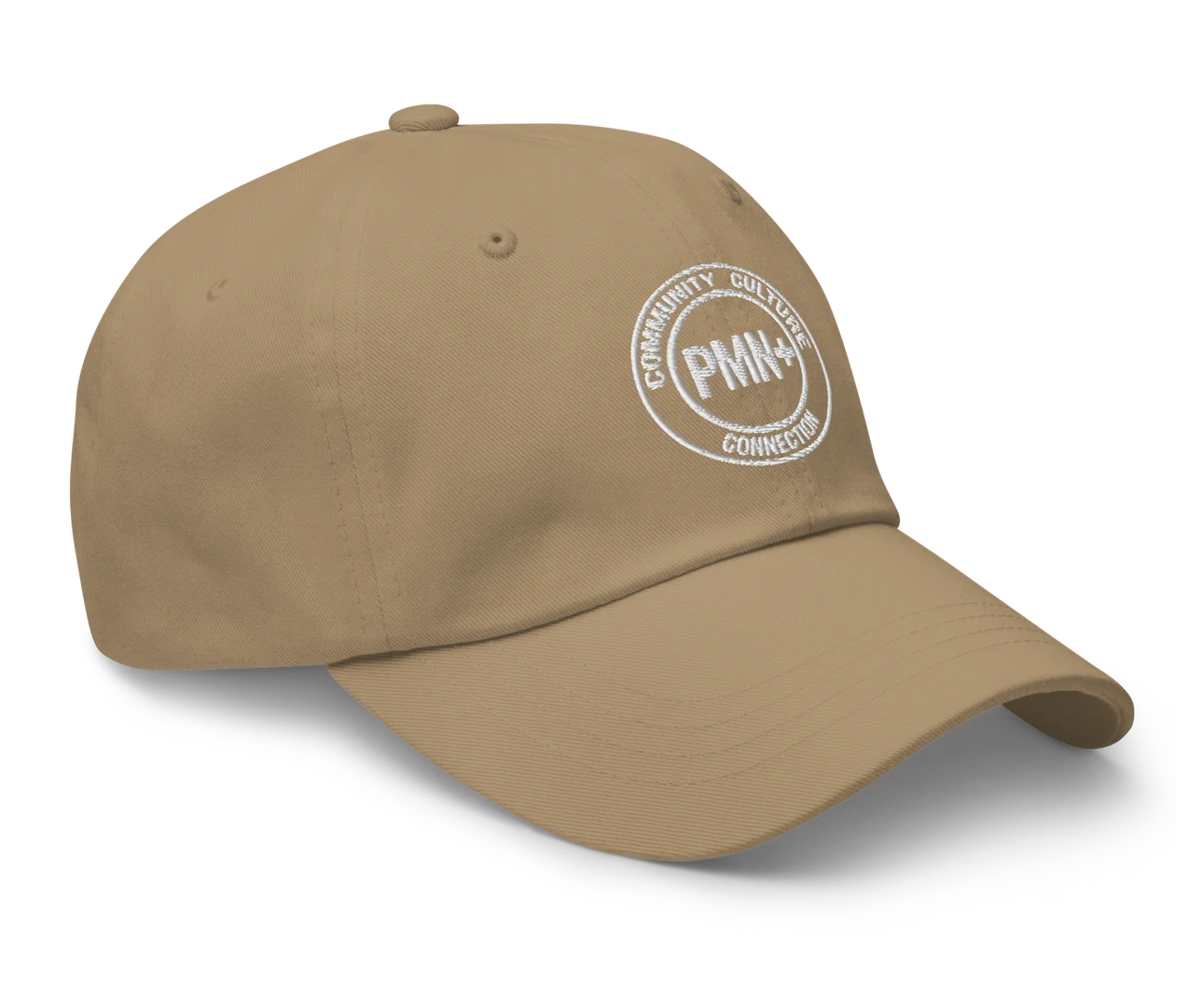 PMN+ Classic Dad Hat in khaki, front right view