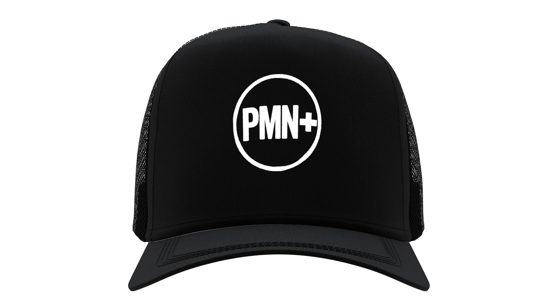 PMN+ Trucker Hat in black, front view