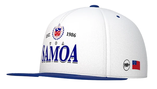 Toa Samoa High Profile Snapback in navy/white, front left view