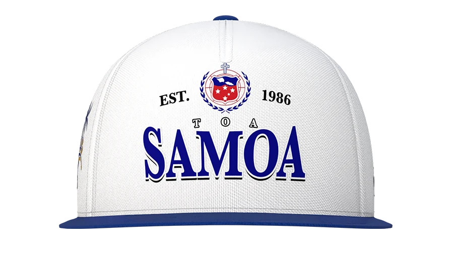 Toa Samoa High Profile Snapback in navy/white, front view