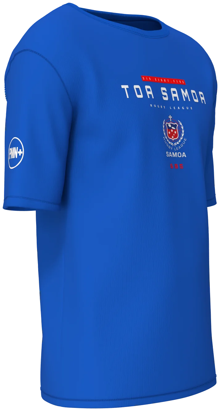 Toa Samoa Player Tee in royal blue, front right view