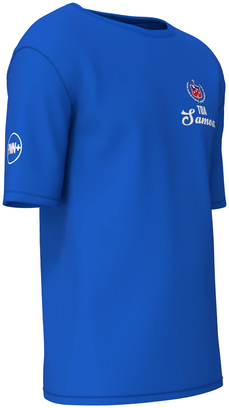 Toa Samoa RLWC26 Tee in royal blue, front right view