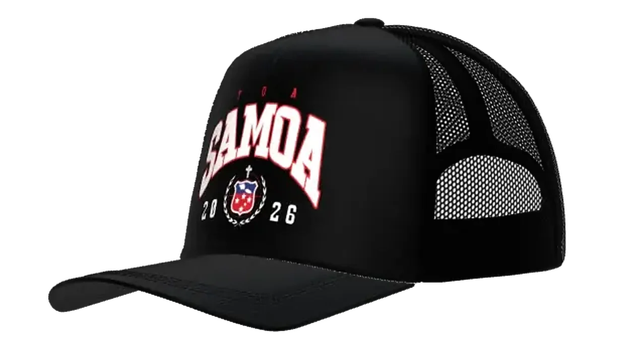 Toa Samoa Trucker Snapback in black, front left view