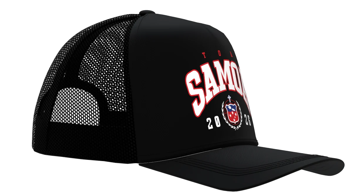 Toa Samoa Trucker Snapback in black, front right view